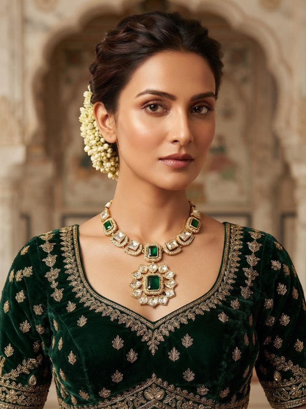 Elegant Green and Gold Statement Necklace - Women Jewelry